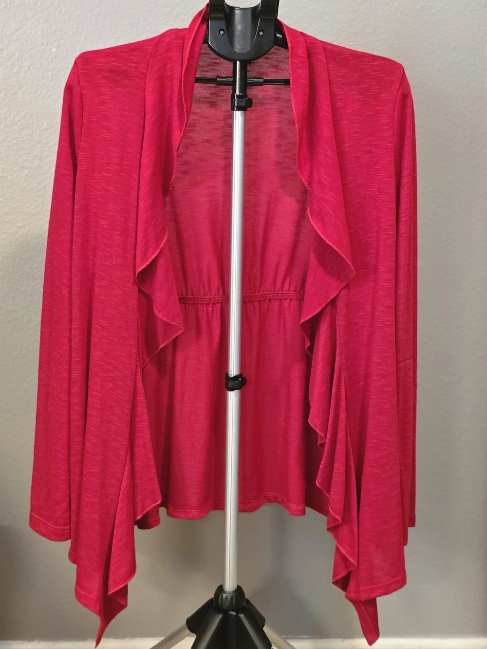 BCX Red Waterfall Ruffle Cardigan XL Draped Open Front Stretch